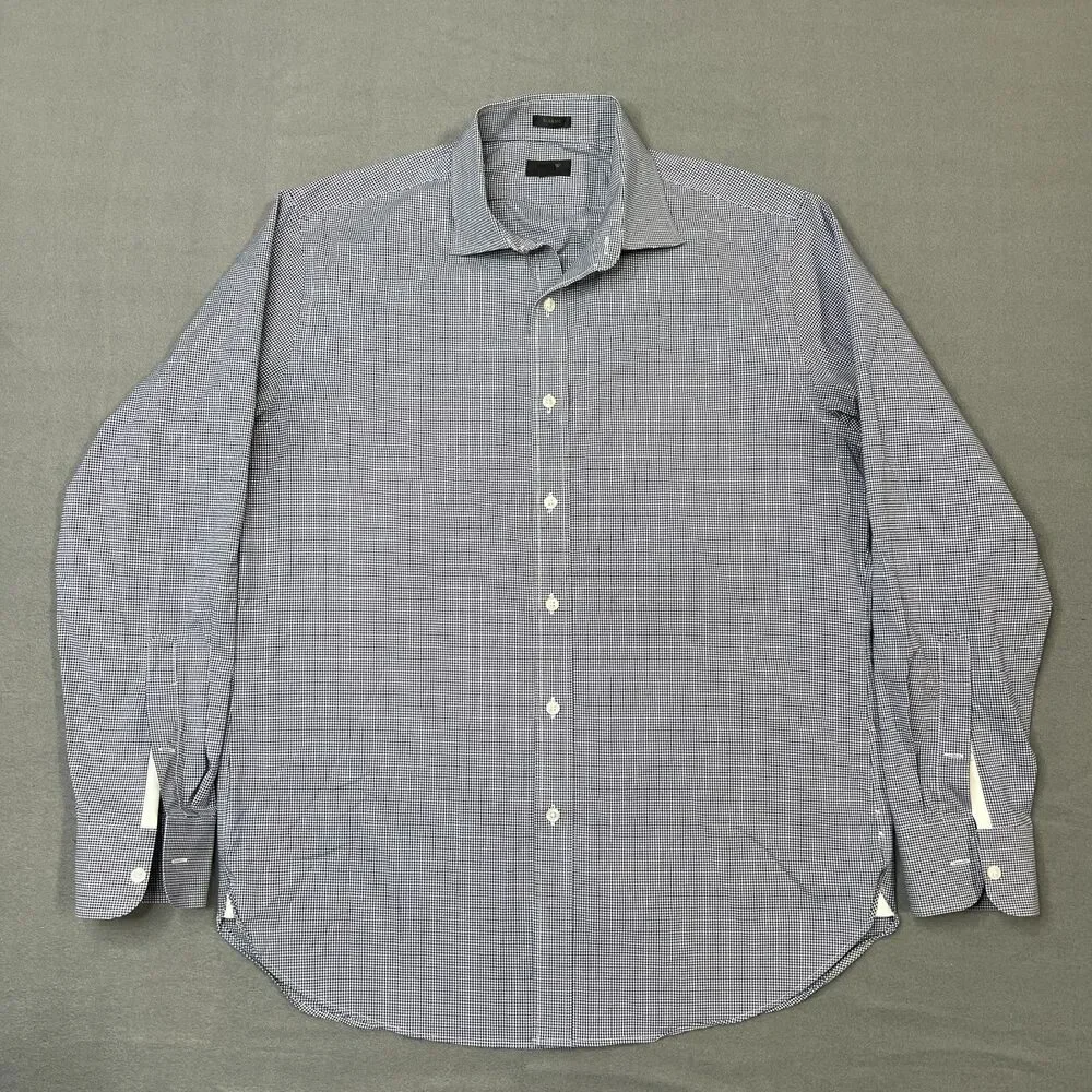 J.Crew Ludlow Dress Shirt Men Size 16 White Navy Gingham Check Classic Button-Up